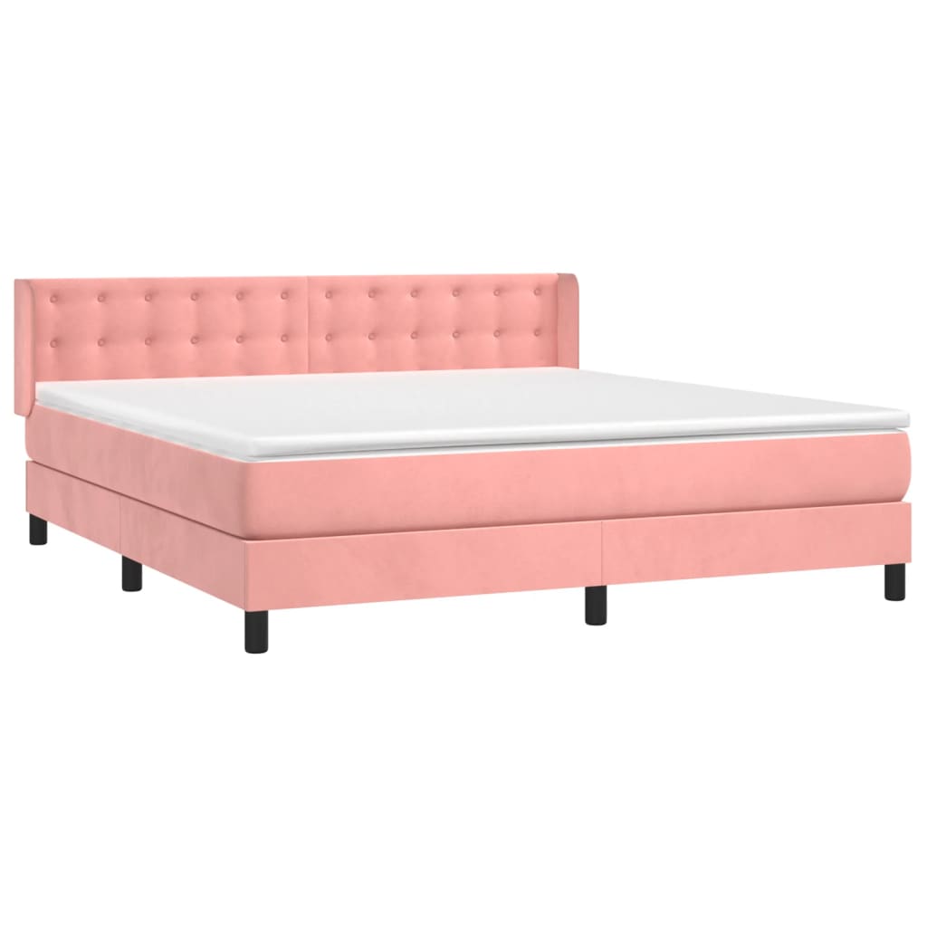 vidaXL Κρεβάτι Boxspring με Στρώμα Ροζ 180x200 εκ. Βελούδινο
