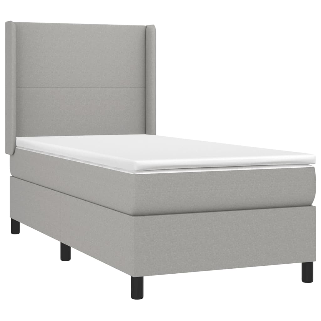 vidaXL Κρεβάτι Boxspring με Στρώμα Ανοιχτό Γκρι 90x190 εκ. Υφασμάτινο