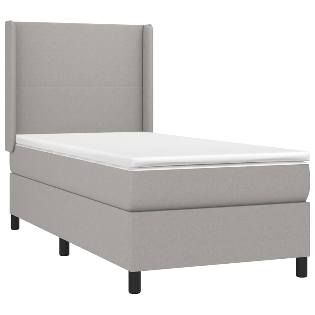vidaXL Κρεβάτι Boxspring με Στρώμα Ανοιχτό Γκρι 90x200 εκ. Υφασμάτινο