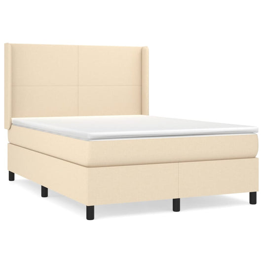 vidaXL Κρεβάτι Boxspring με Στρώμα Κρεμ 140x200 εκ. Υφασμάτινο