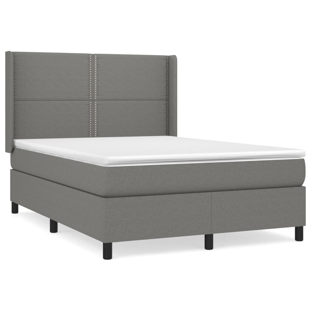 vidaXL Κρεβάτι Boxspring με Στρώμα Σκούρο Γκρι 140x200 εκ Υφασμάτινο