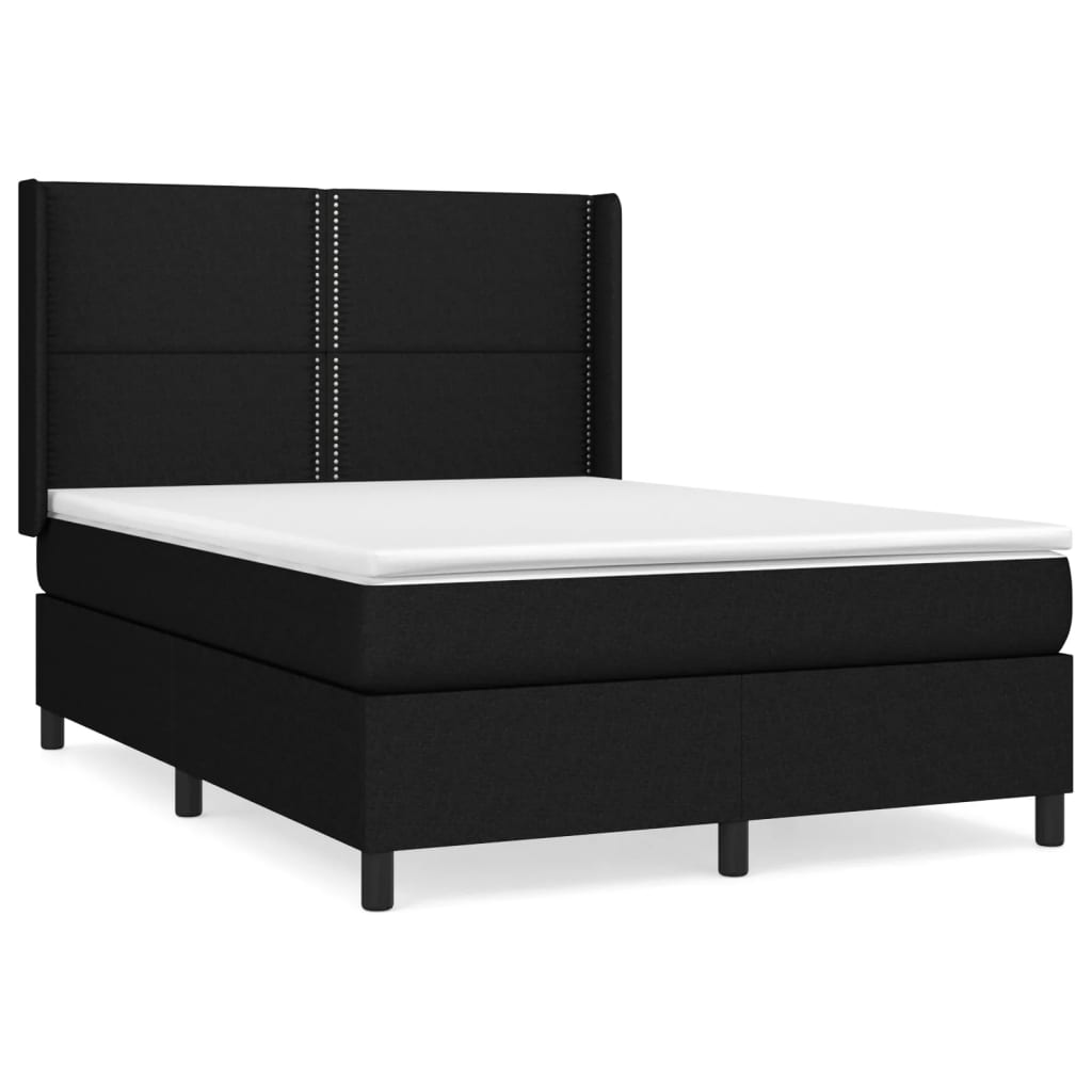 vidaXL Κρεβάτι Boxspring με Στρώμα Μαύρο 140x200 εκ. Υφασμάτινο