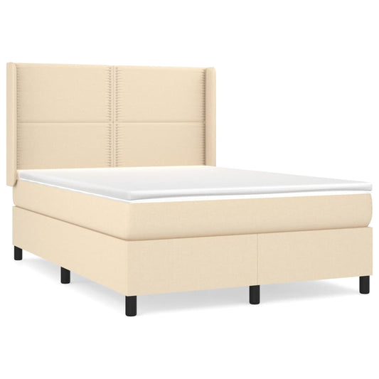 vidaXL Κρεβάτι Boxspring με Στρώμα Κρεμ 140x200 εκ. Υφασμάτινο