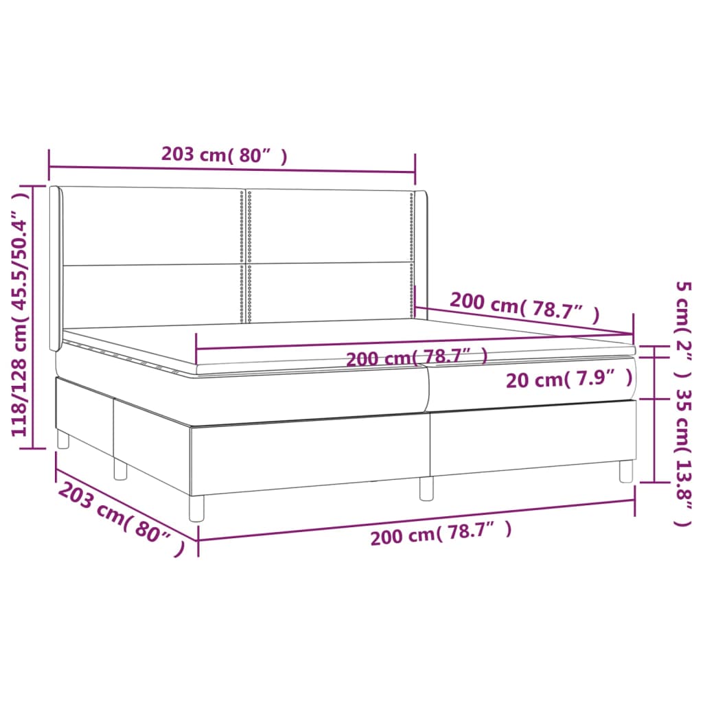vidaXL Κρεβάτι Boxspring με Στρώμα Σκούρο Γκρι 200x200 εκ. Υφασμάτινο