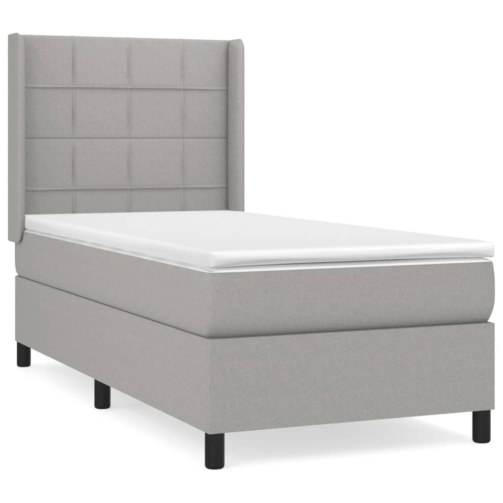 vidaXL Κρεβάτι Boxspring με Στρώμα Ανοιχτό Γκρι 90x200 εκ. Υφασμάτινο