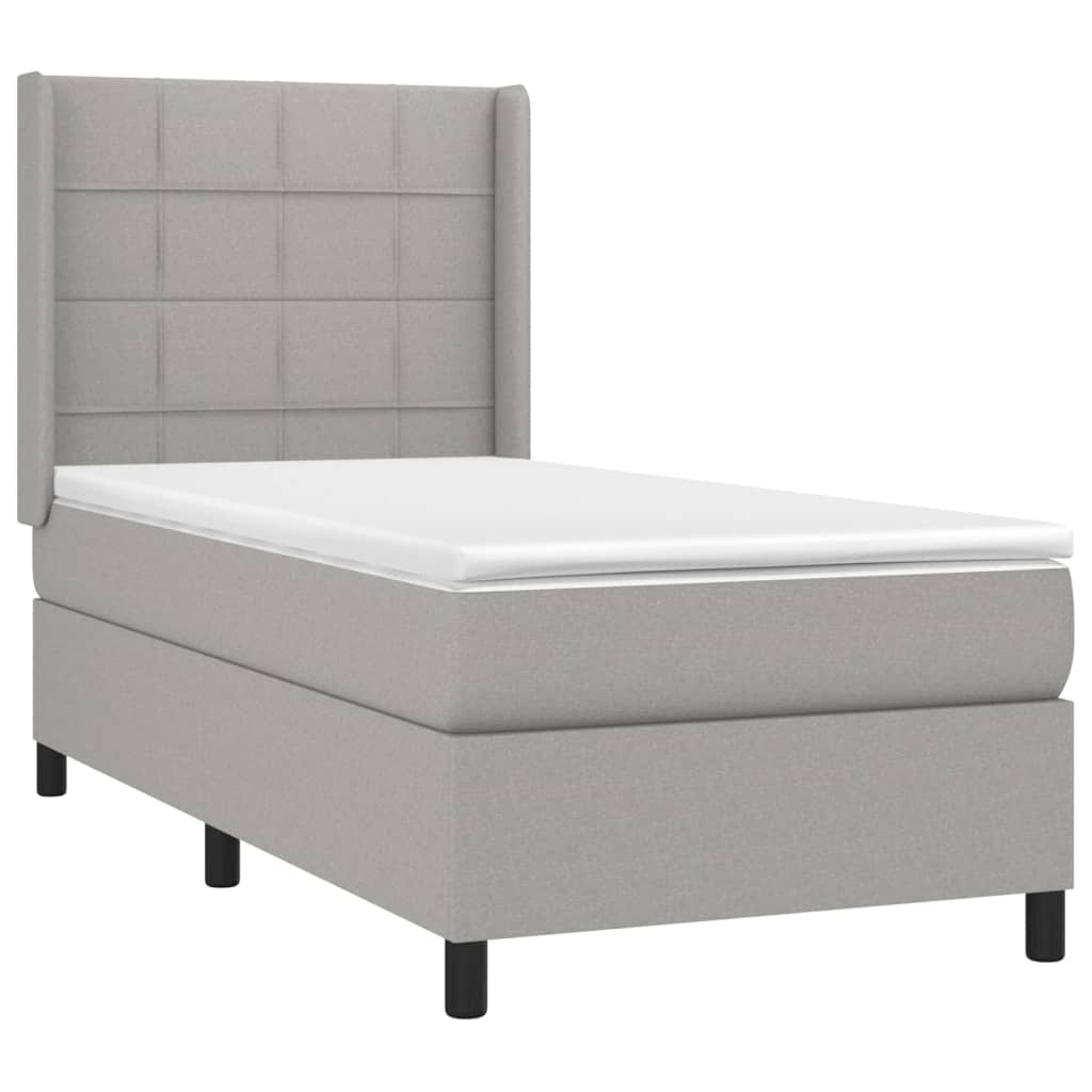 vidaXL Κρεβάτι Boxspring με Στρώμα Ανοιχτό Γκρι 90x200 εκ. Υφασμάτινο