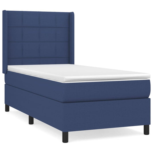 vidaXL Κρεβάτι Boxspring με Στρώμα Μπλε 90x200 εκ.Υφασμάτινο