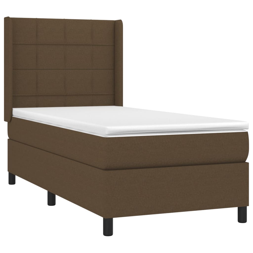 vidaXL Κρεβάτι Boxspring με Στρώμα Σκούρο Καφέ 100x200 εκ. Υφασμάτινο