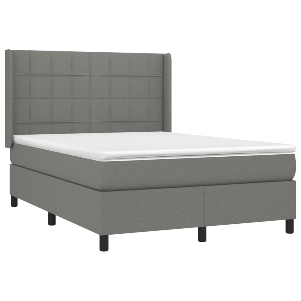 vidaXL Κρεβάτι Boxspring με Στρώμα Σκούρο Γκρι 140x190 εκ. Υφασμάτινο