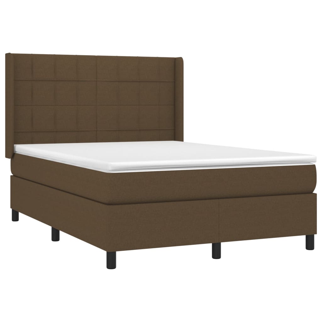 vidaXL Κρεβάτι Boxspring με Στρώμα Σκούρο Καφέ 140x190 εκ. Υφασμάτινο