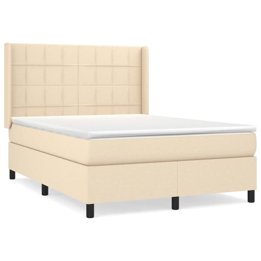 vidaXL Κρεβάτι Boxspring με Στρώμα Κρεμ 140x200 εκ. Υφασμάτινο