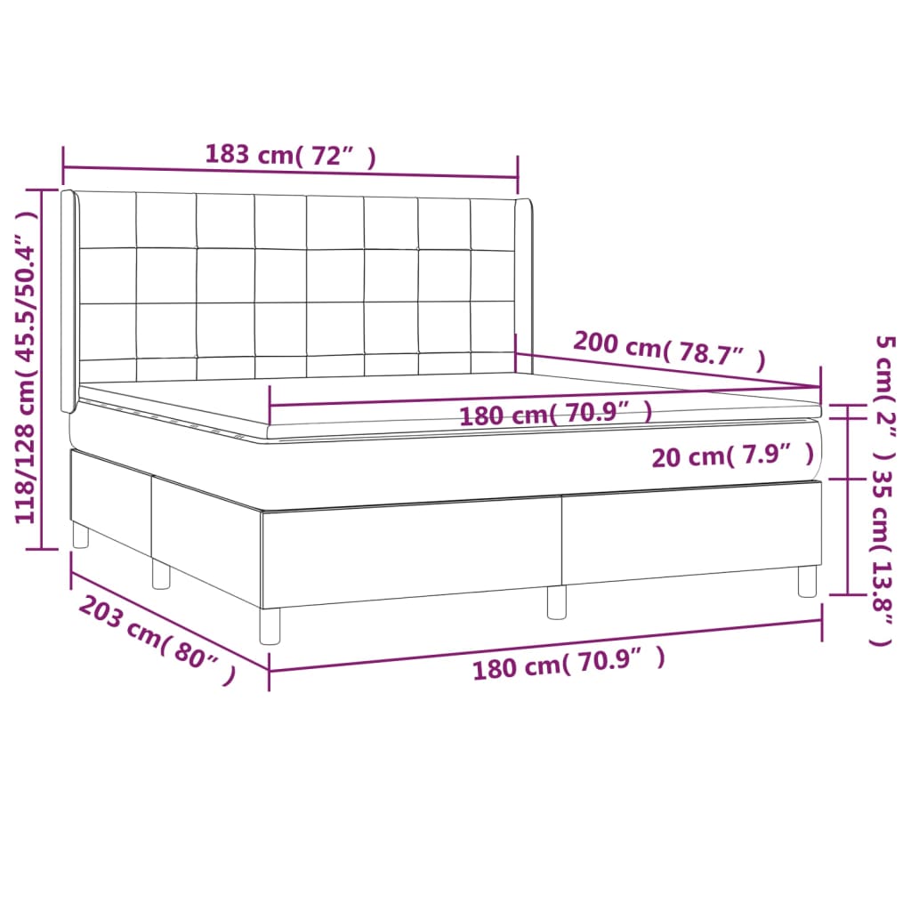 vidaXL Κρεβάτι Boxspring με Στρώμα Μπλε 180x200 εκ. Υφασμάτινο