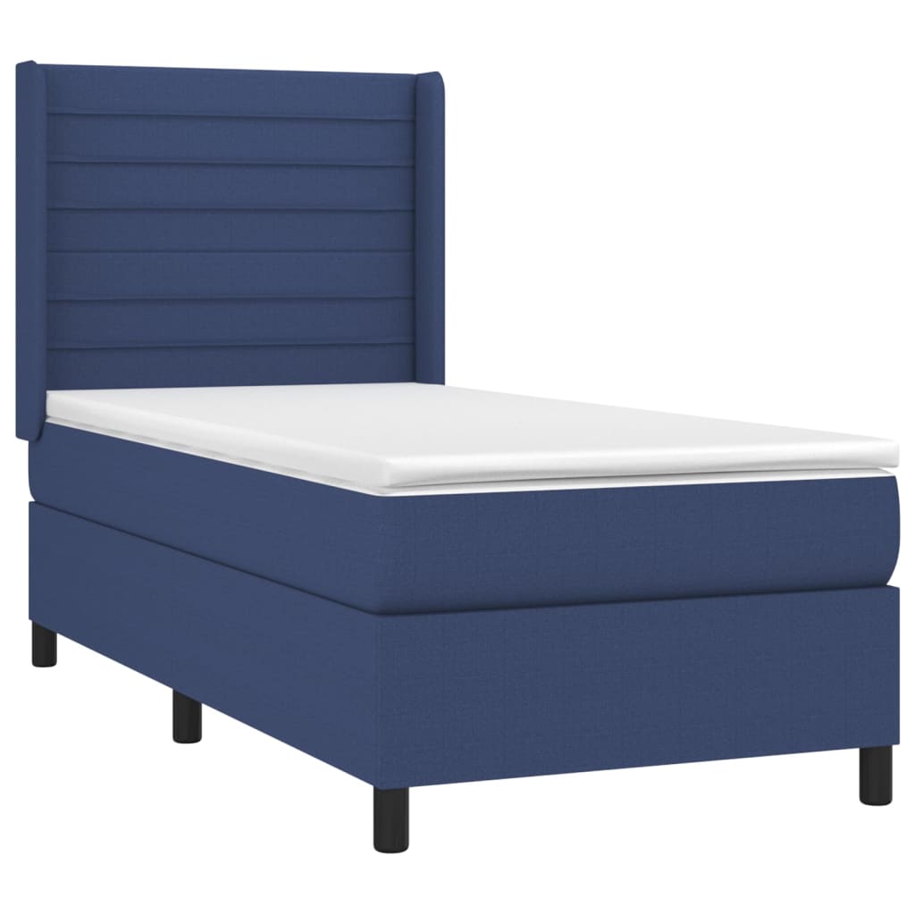 vidaXL Κρεβάτι Boxspring με Στρώμα Μπλε 90x200 εκ.Υφασμάτινο