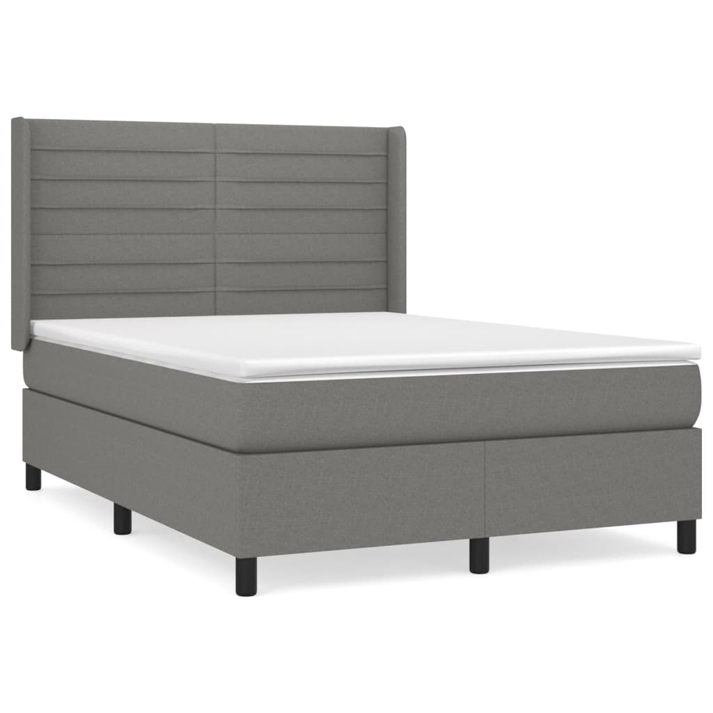 vidaXL Κρεβάτι Boxspring με Στρώμα Σκούρο Γκρι 140x190 εκ. Υφασμάτινο