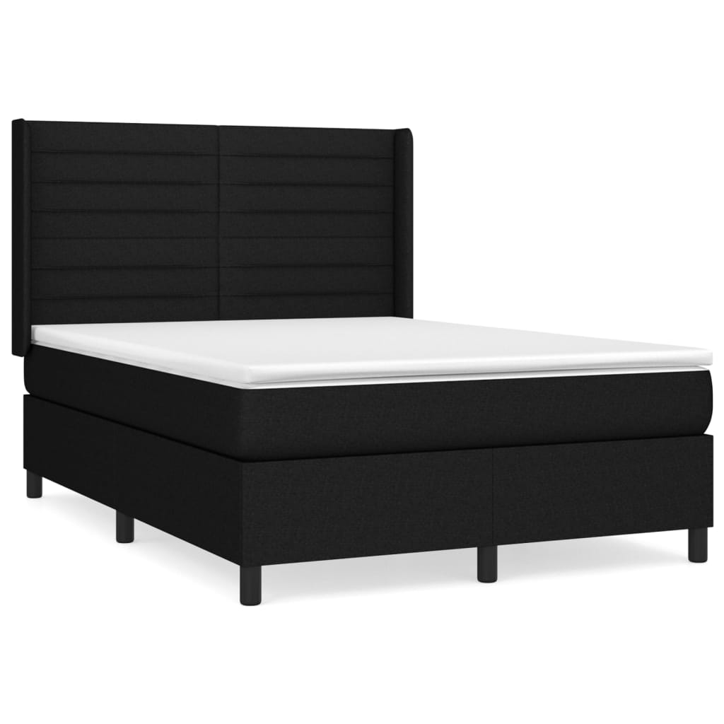 vidaXL Κρεβάτι Boxspring με Στρώμα Μαύρο 140x190 εκ. Υφασμάτινο