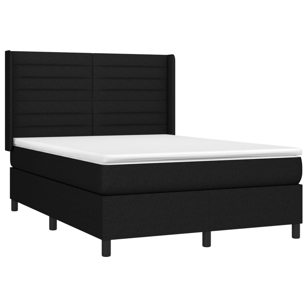 vidaXL Κρεβάτι Boxspring με Στρώμα Μαύρο 140x190 εκ. Υφασμάτινο