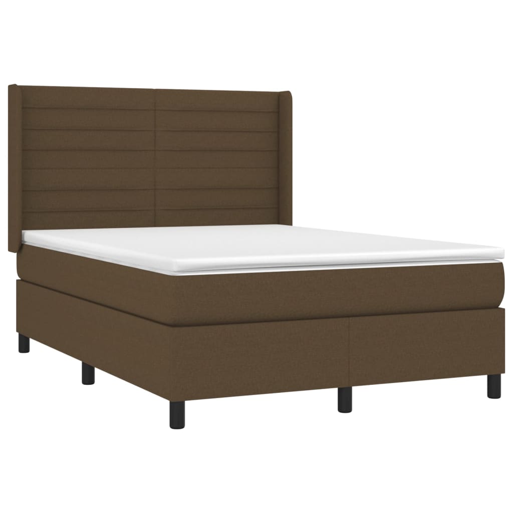 vidaXL Κρεβάτι Boxspring με Στρώμα Σκούρο Καφέ 140x190 εκ. Υφασμάτινο