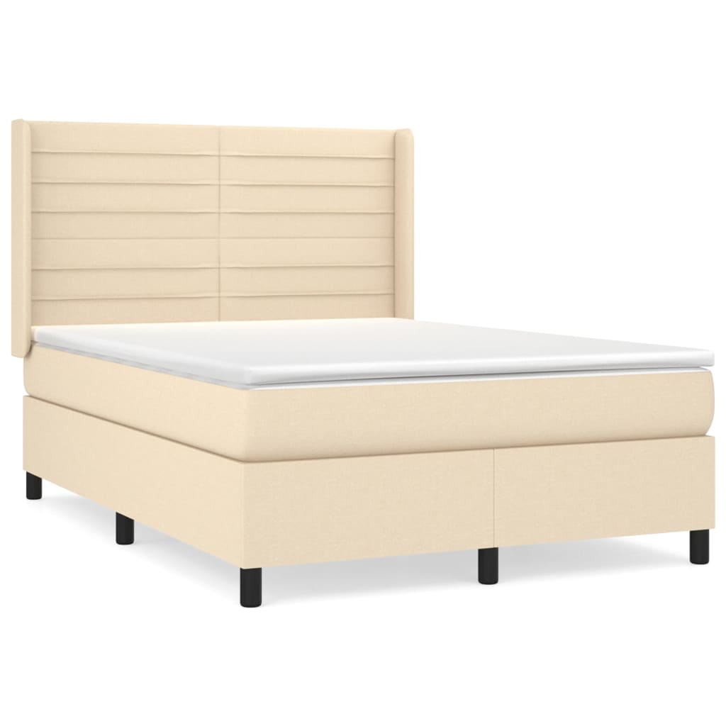 vidaXL Κρεβάτι Boxspring με Στρώμα Κρεμ 140x190 εκ. Υφασμάτινο
