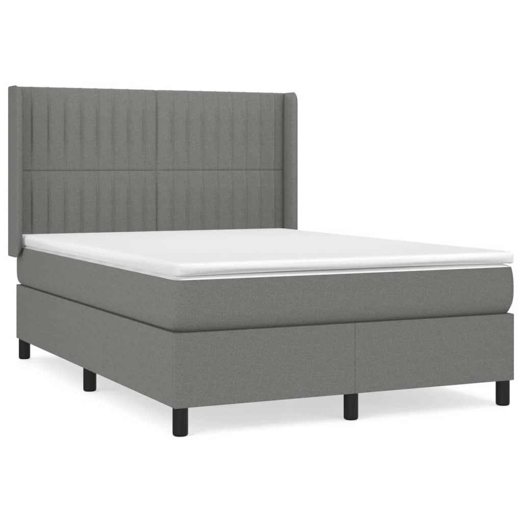 vidaXL Κρεβάτι Boxspring με Στρώμα Σκούρο Γκρι 140x200 εκ Υφασμάτινο