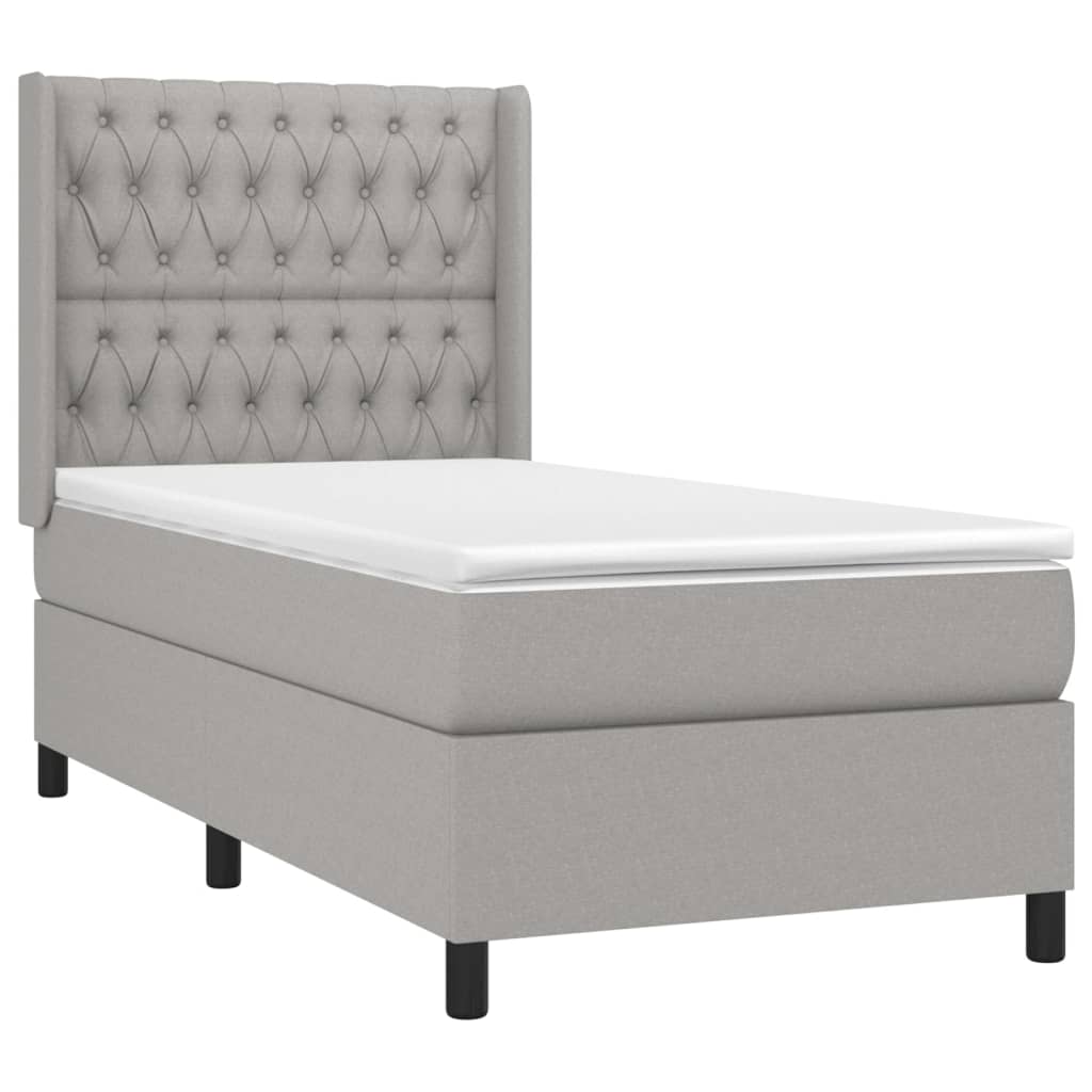 vidaXL Κρεβάτι Boxspring με Στρώμα Ανοιχτό Γκρι 90x190 εκ. Υφασμάτινο