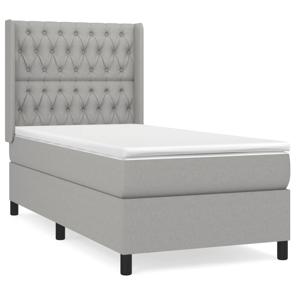 vidaXL Κρεβάτι Boxspring με Στρώμα Ανοιχτό Γκρι 90x200 εκ. Υφασμάτινο