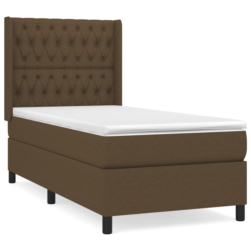 vidaXL Κρεβάτι Boxspring με Στρώμα Σκούρο Καφέ 100x200 εκ. Υφασμάτινο