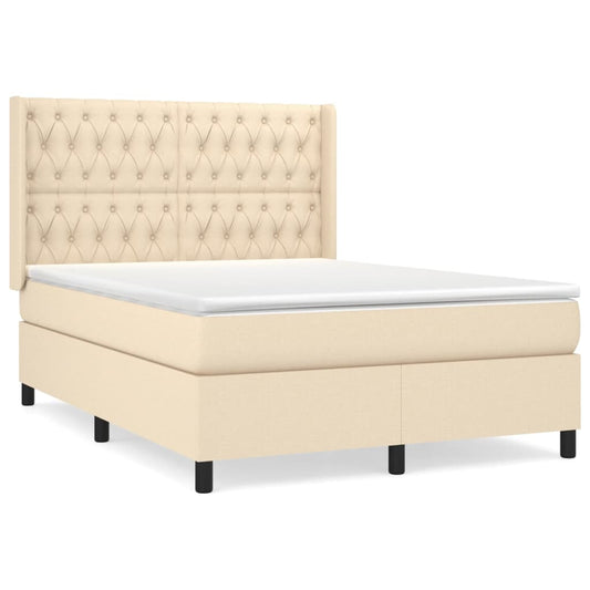 vidaXL Κρεβάτι Boxspring με Στρώμα Κρεμ 140x190 εκ. Υφασμάτινο