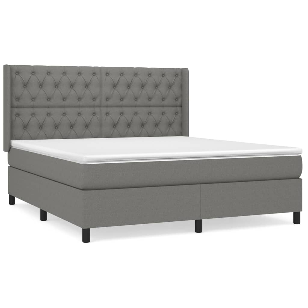 vidaXL Κρεβάτι Boxspring με Στρώμα Σκούρο Γκρι 160x200 εκ Υφασμάτινο
