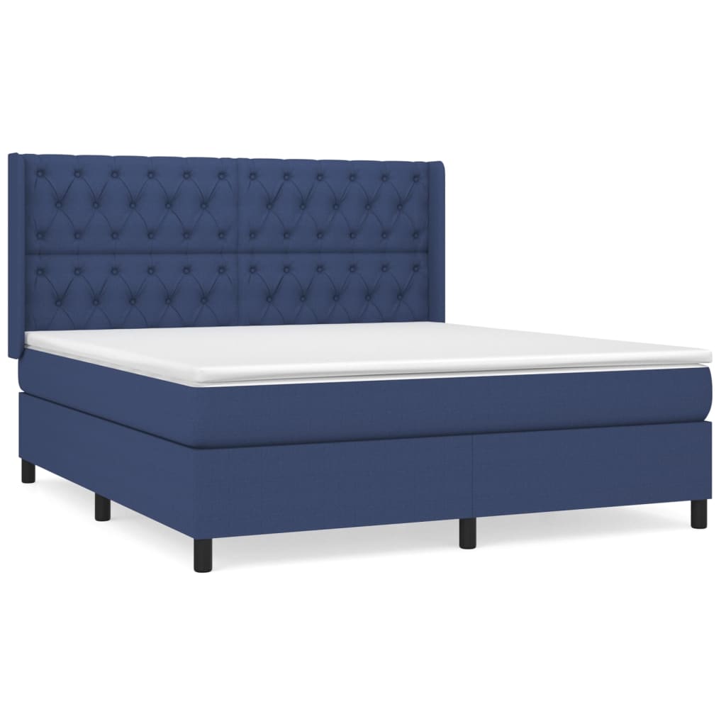 vidaXL Κρεβάτι Boxspring με Στρώμα Μπλε 160x200 εκ. Υφασμάτινο