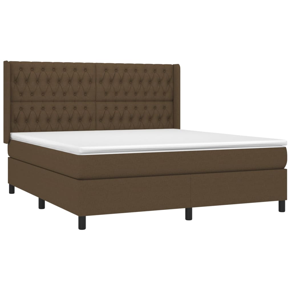 vidaXL Κρεβάτι Boxspring με Στρώμα Σκούρο Καφέ 180x200 εκ Υφασμάτινο