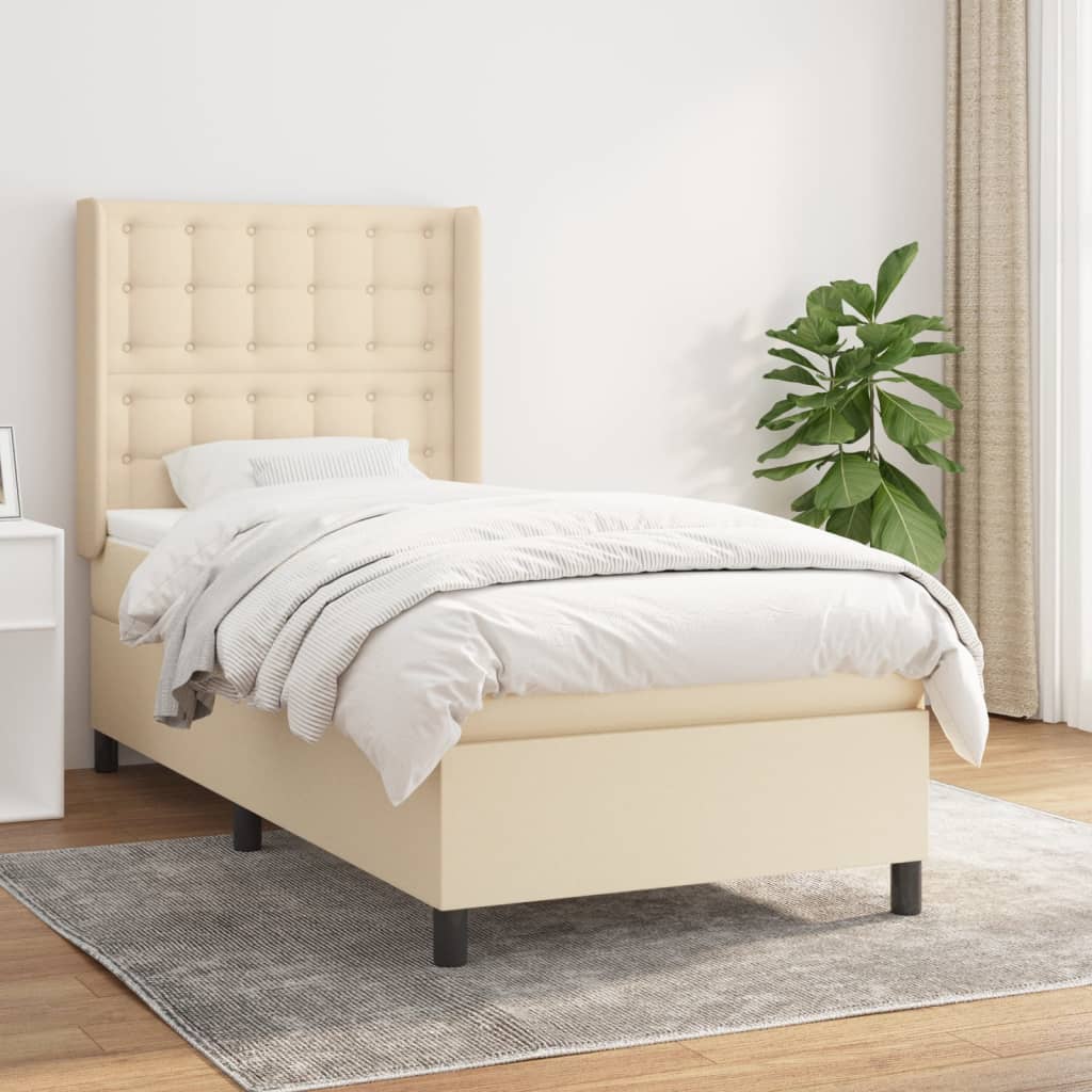 vidaXL Κρεβάτι Boxspring με Στρώμα Κρεμ 90x190 εκ.Υφασμάτινο