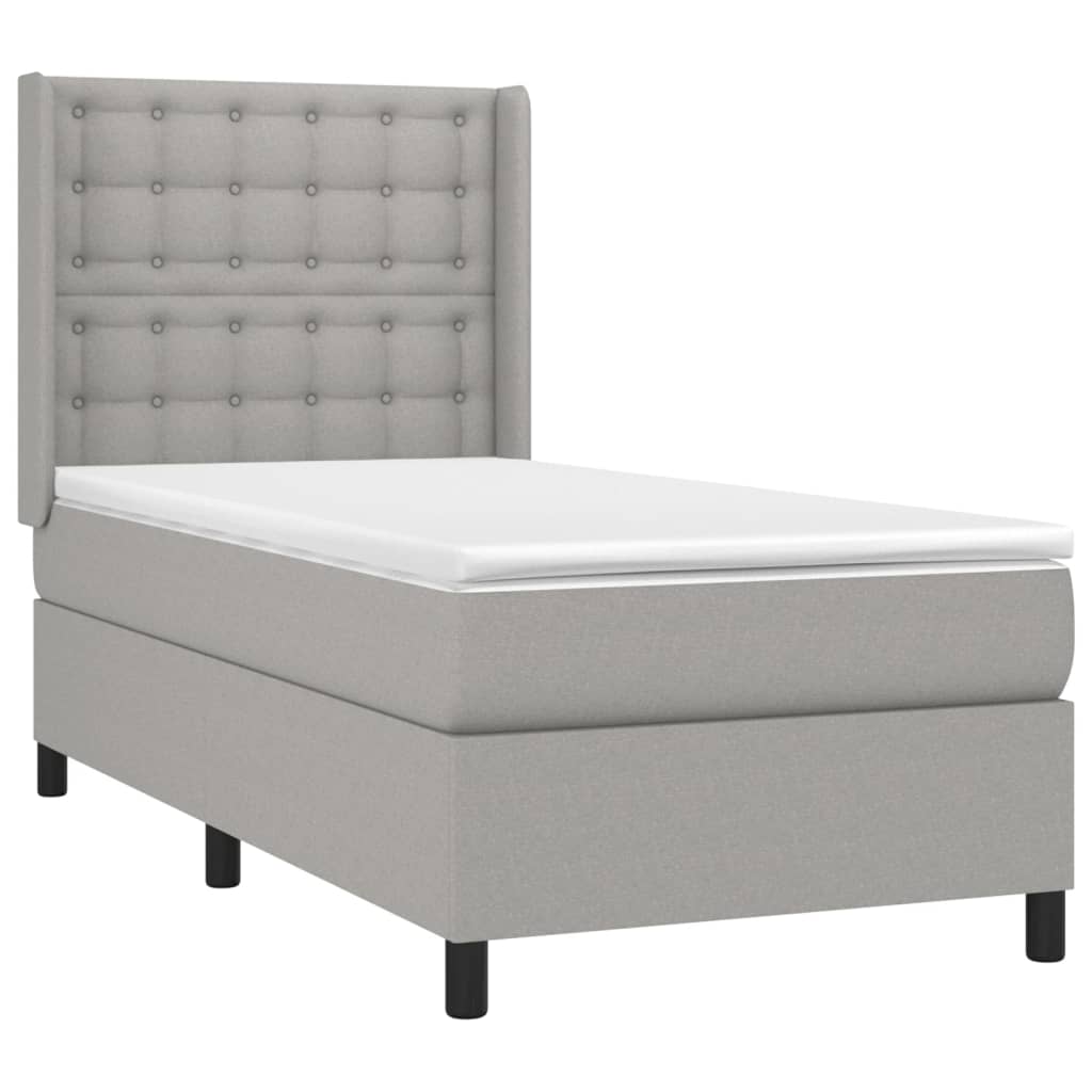 vidaXL Κρεβάτι Boxspring με Στρώμα Ανοιχτό Γκρι 90x200 εκ. Υφασμάτινο