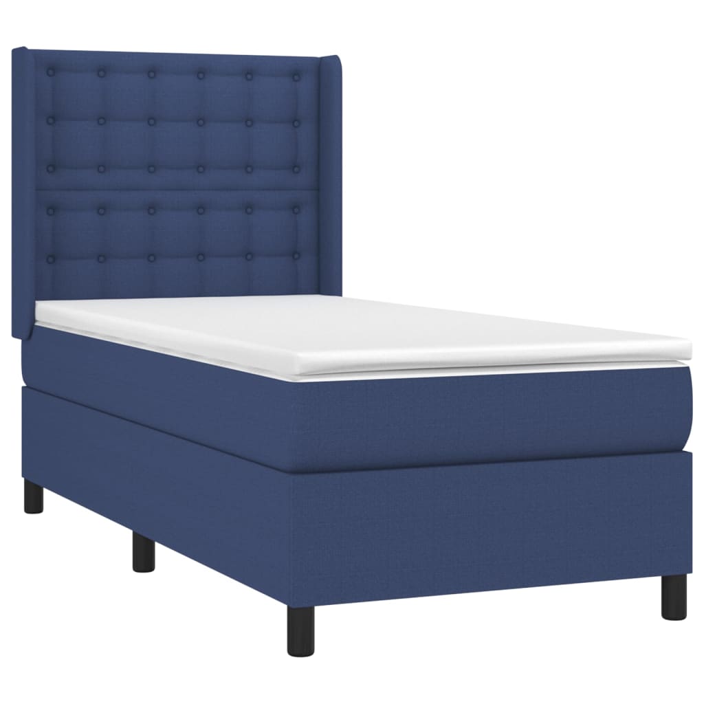vidaXL Κρεβάτι Boxspring με Στρώμα Μπλε 100 x 200 εκ. Υφασμάτινο