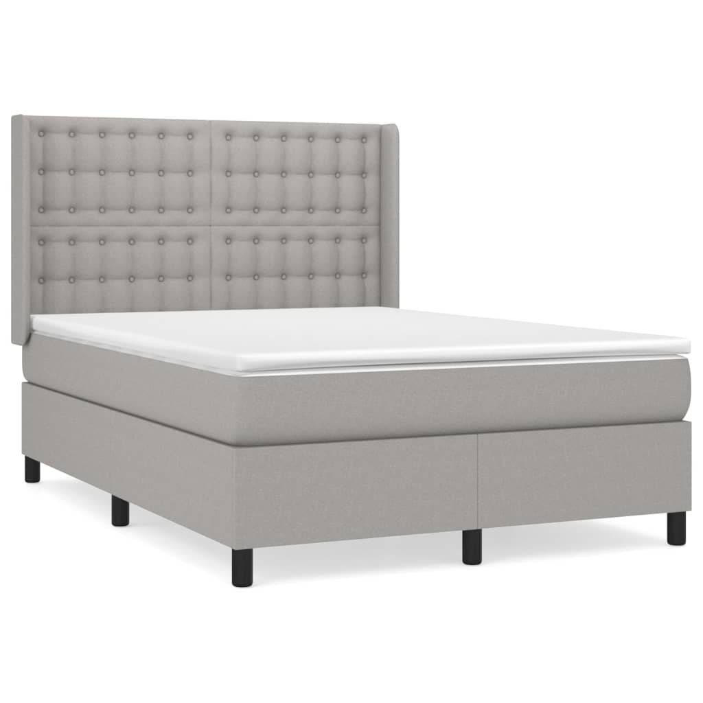 vidaXL Κρεβάτι Boxspring με Στρώμα Ανοιχτό Γκρι 140x190 εκ. Υφασμάτινο