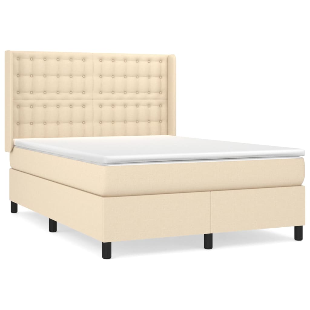 vidaXL Κρεβάτι Boxspring με Στρώμα Κρεμ 140x190 εκ. Υφασμάτινο
