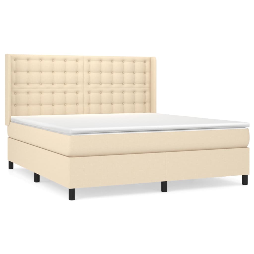 vidaXL Κρεβάτι Boxspring με Στρώμα Κρεμ 180x200 εκ. Υφασμάτινο