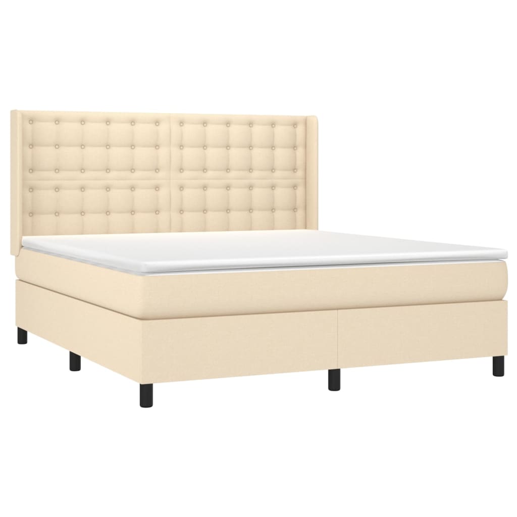 vidaXL Κρεβάτι Boxspring με Στρώμα Κρεμ 180x200 εκ. Υφασμάτινο