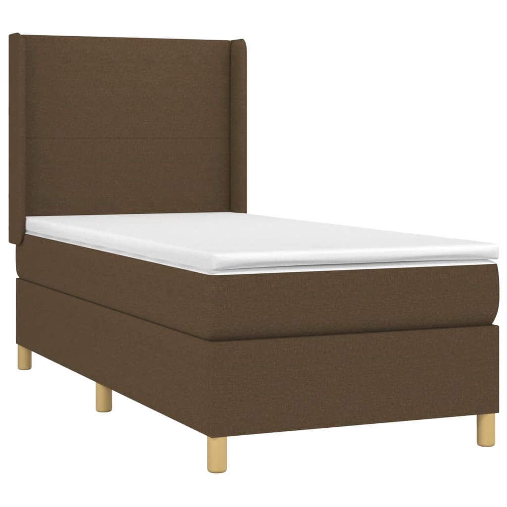 vidaXL Κρεβάτι Boxspring με Στρώμα Σκούρο Καφέ 90x190 εκ. Υφασμάτινο