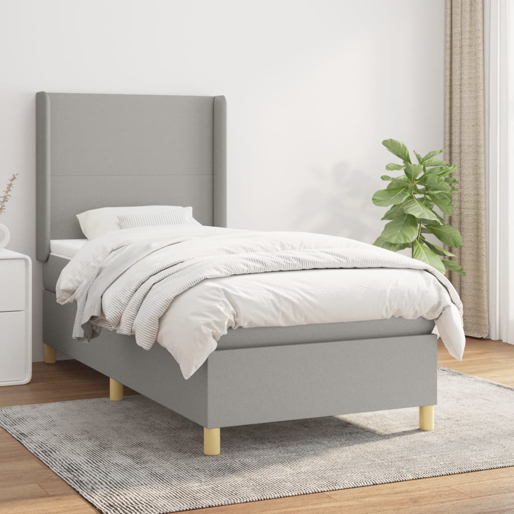 vidaXL Κρεβάτι Boxspring με Στρώμα Ανοιχτό Γκρι 90x200 εκ. Υφασμάτινο