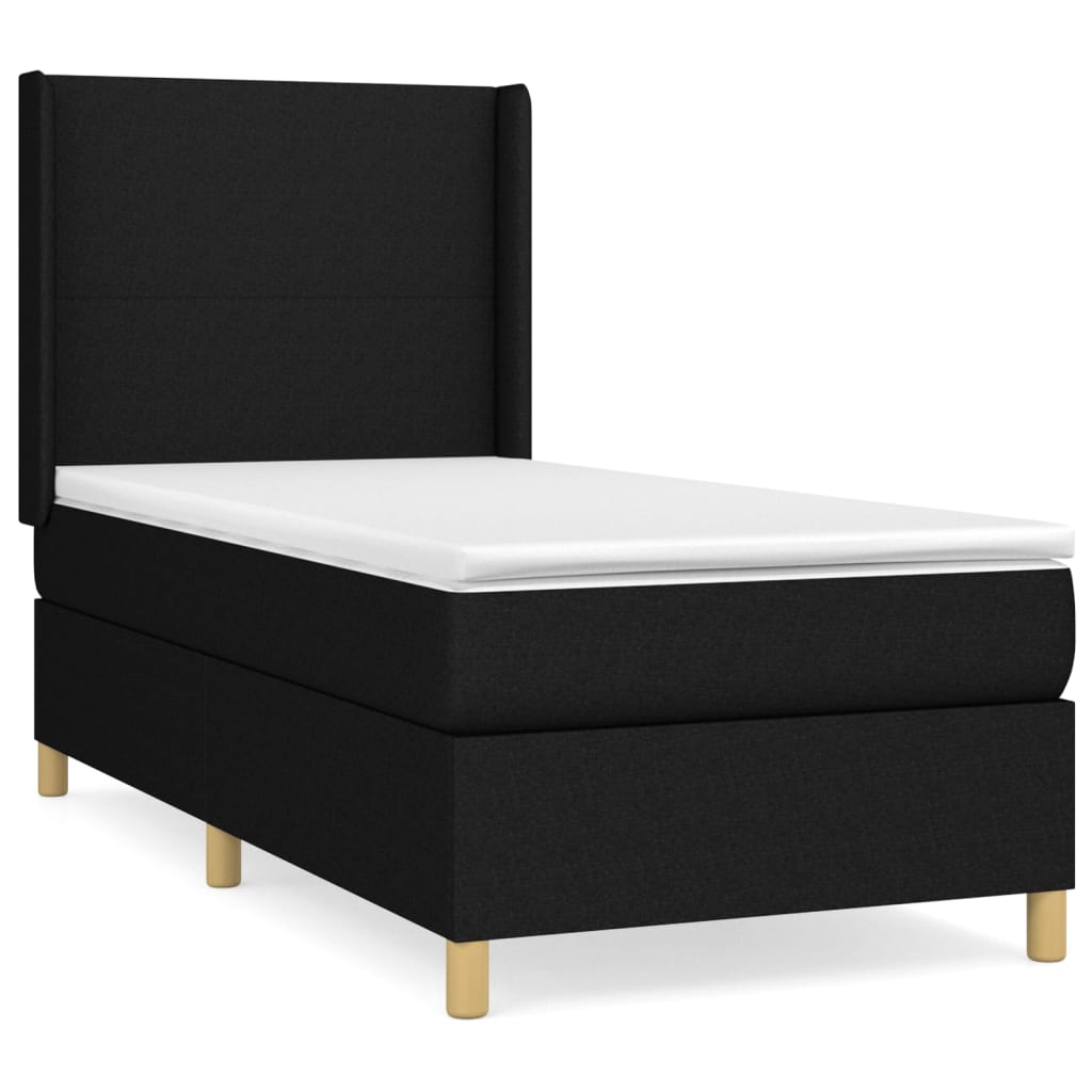 vidaXL Κρεβάτι Boxspring με Στρώμα Μαύρο 90x200 εκ. Υφασμάτινο