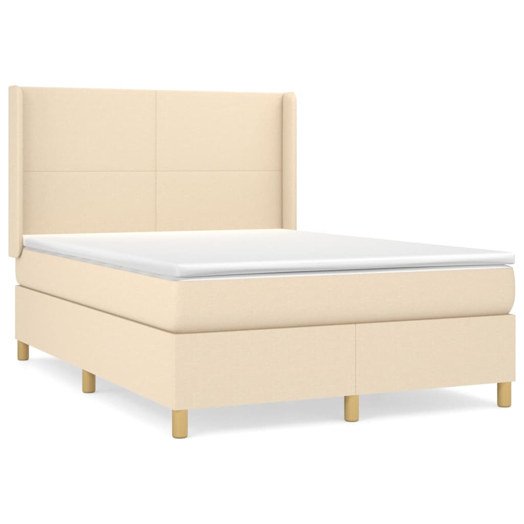 vidaXL Κρεβάτι Boxspring με Στρώμα Κρεμ 140x190 εκ. Υφασμάτινο