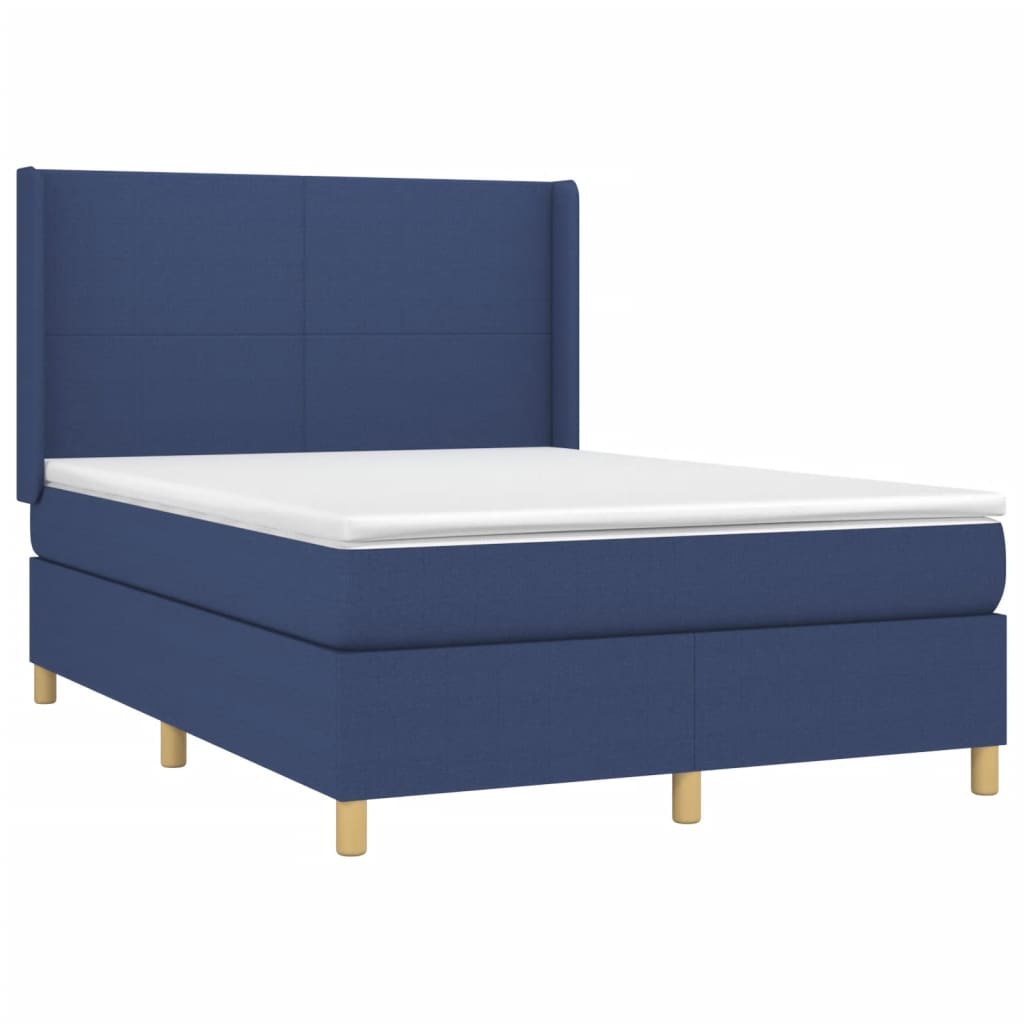 vidaXL Κρεβάτι Boxspring με Στρώμα Μπλε 140x190 εκ. Υφασμάτινο