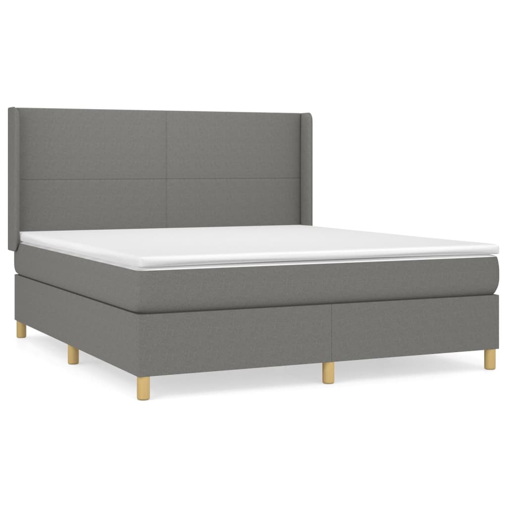vidaXL Κρεβάτι Boxspring με Στρώμα Σκούρο Γκρι 180x200 εκ Υφασμάτιν