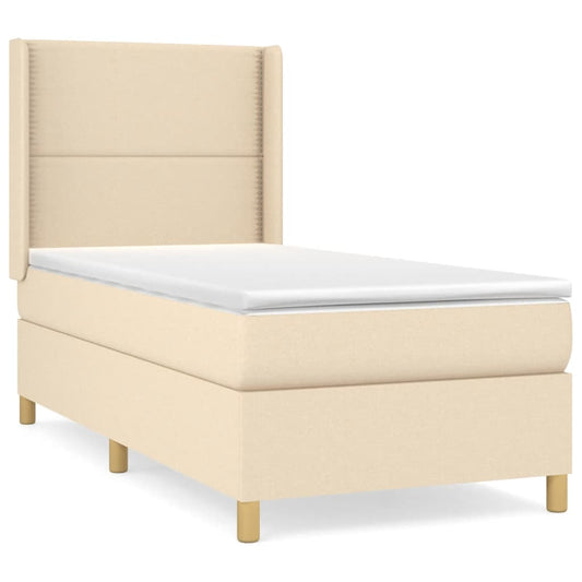 vidaXL Κρεβάτι Boxspring με Στρώμα Κρεμ 90x190 εκ.Υφασμάτινο