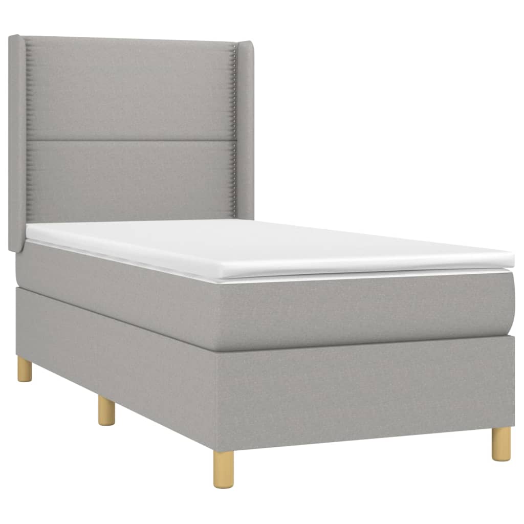vidaXL Κρεβάτι Boxspring με Στρώμα Ανοιχτό Γκρι 90x200 εκ. Υφασμάτινο