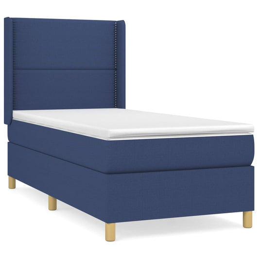 vidaXL Κρεβάτι Boxspring με Στρώμα Μπλε 90x200 εκ.Υφασμάτινο
