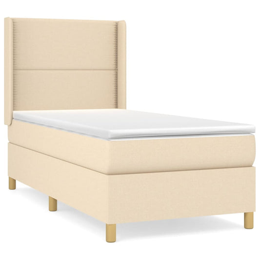 vidaXL Κρεβάτι Boxspring με Στρώμα Κρεμ 100 x 200 εκ. Υφασμάτινο