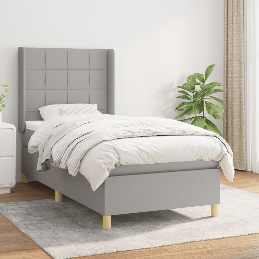 vidaXL Κρεβάτι Boxspring με Στρώμα Ανοιχτό Γκρι 90x190 εκ. Υφασμάτινο