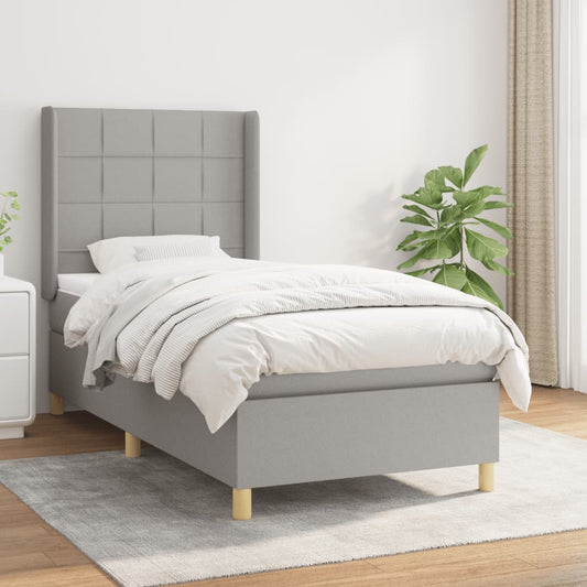 vidaXL Κρεβάτι Boxspring με Στρώμα Ανοιχτό Γκρι 90x190 εκ. Υφασμάτινο
