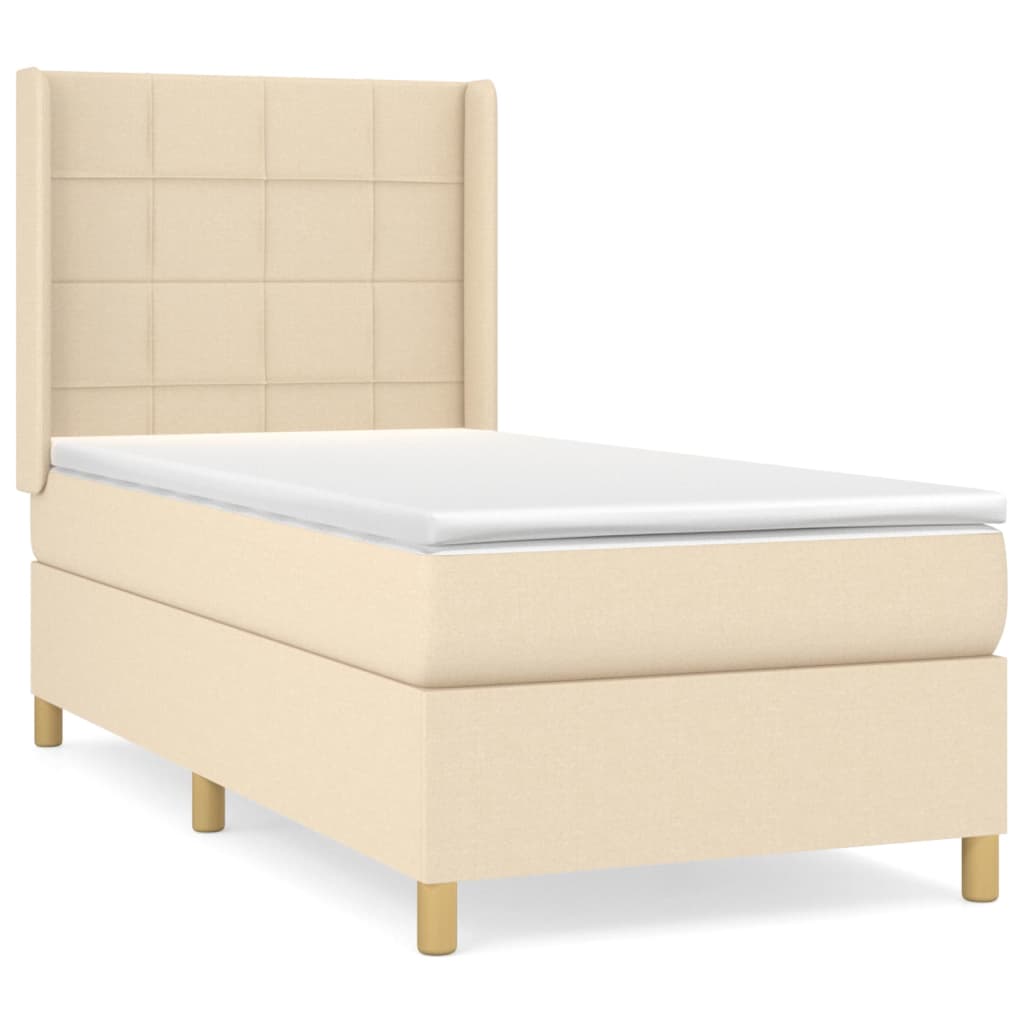 vidaXL Κρεβάτι Boxspring με Στρώμα Κρεμ 90x200 εκ.Υφασμάτινο